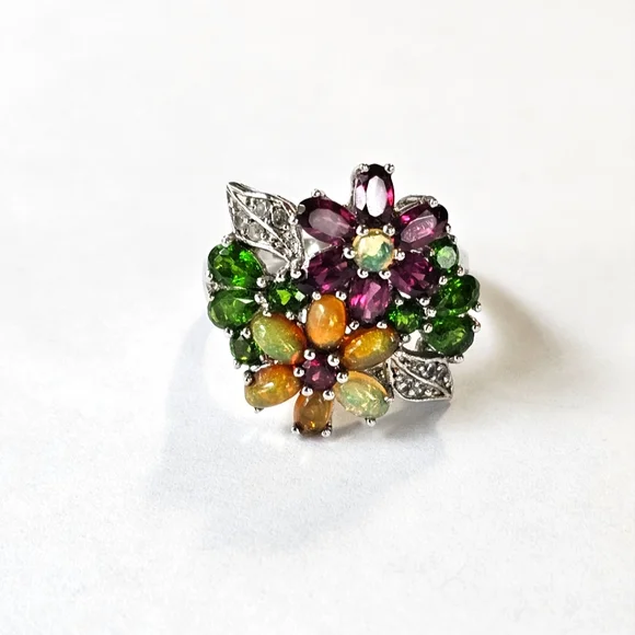 Gorgeous Genuine Gemstone Ring in Rhodium over Sterling Silver Sz 9.5! - Picture 3 of 9